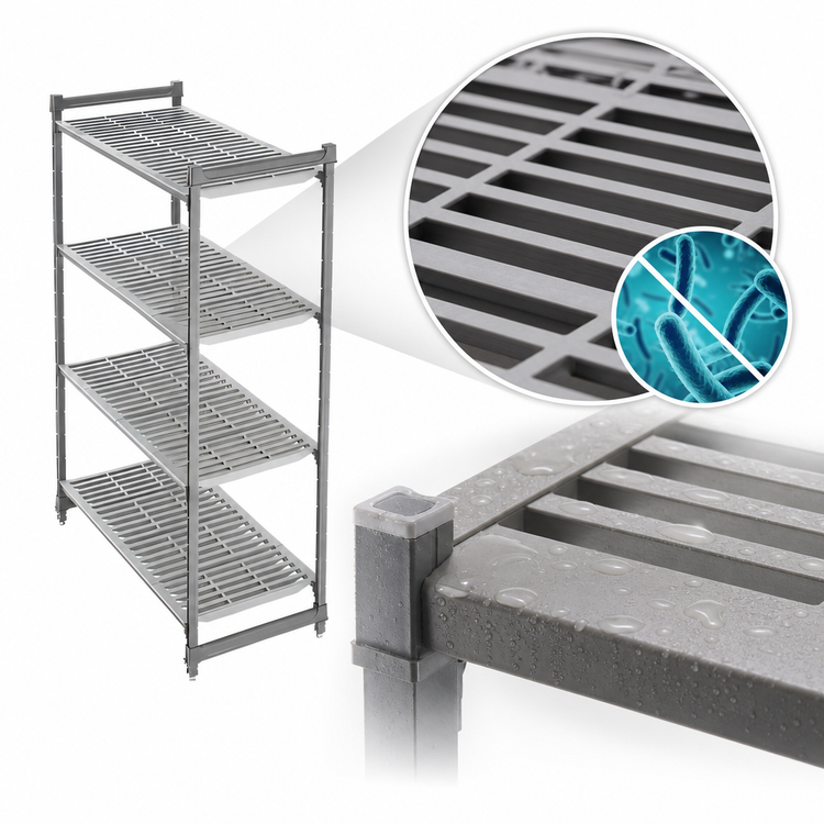 Product image #3 for Cambro Camshelving Basics Plus 4-Tier Stationary Vented Polymer Shelving Starter Unit, 18 x 42 x 84 Inches, Brushed Graphite