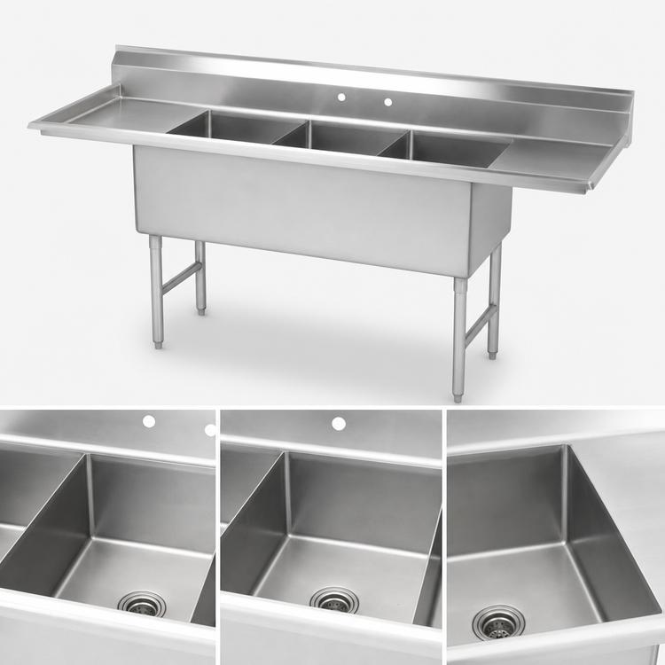 Product image #3 for Advance Tabco FS-3-2430-24RL 3-Compartment Fabricated Sink with 24-Inch Left and Right Drainboards