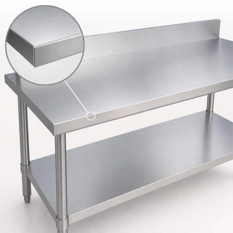 Product image #3 for Duke Supreme 60-Inch x 30-Inch 14-Gauge 300 Series Stainless Steel Work Table with 5-Inch Riser and Undershelf