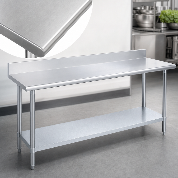 Product image #3 for Duke 84-Inch Wide x 30-Inch Deep Stainless Steel Work Table with 5-Inch Rear Riser and Galvanized Undershelf