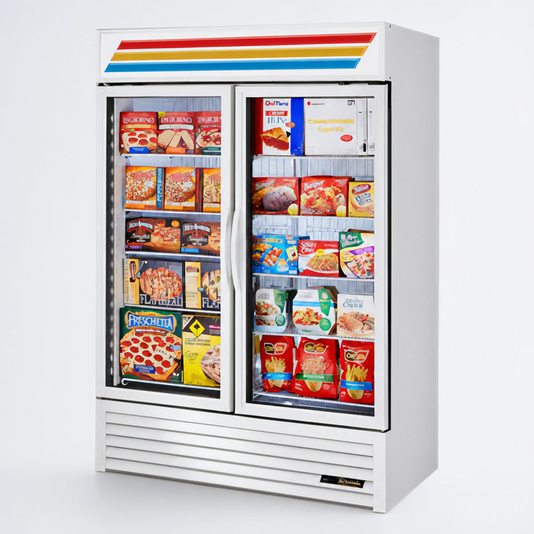 Product image #3 for True 54-Inch Two-Section Glass Door Freezer Merchandiser, Self-Contained Bottom Mount, White