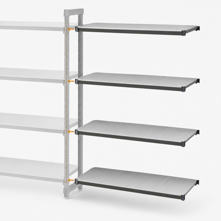 Product image #3 for Cambro Camshelving Basics Plus 4-Tier Solid Polymer Add-On Shelving Unit, 24-Inch Deep x 30-Inch Wide x 72-Inch High, Brushed Graphite