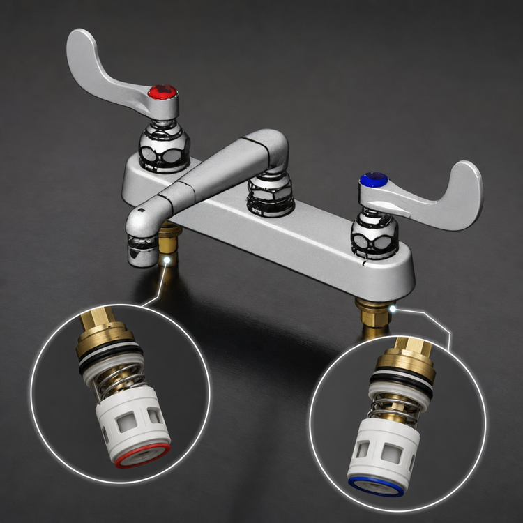 Product image #3 for T&S Brass 8-Inch Center Deck Mount Workboard Faucet with 6-Inch Cast Swivel Spout and Wrist Handles