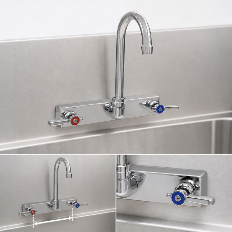 Product image #3 for BK Resources Evolution 4-Inch Center Splash Mount Stainless Steel Faucet with 5-Inch Gooseneck Spout