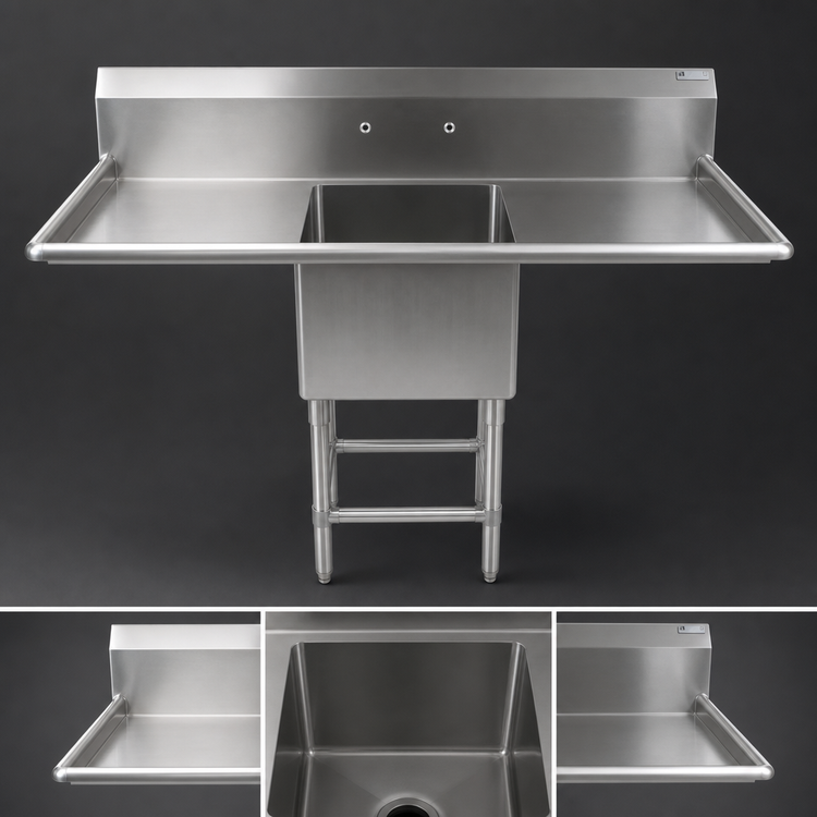 Product image #3 for John Boos Pro-Bowl Freestanding 1-Compartment 14-Gauge 300-Series Stainless Steel Sink with Left and Right Drainboards