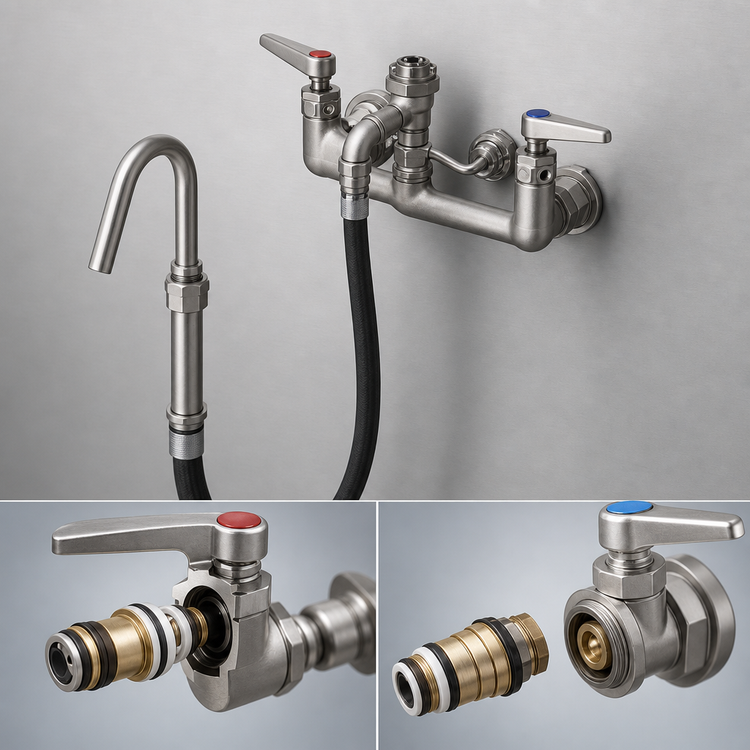 Product image #3 for T&S Brass B-0611 Pot and Kettle Filler Wall-Mount Mixing Faucet, 8-Inch Centers, 68-Inch Hose, Hook Nozzle