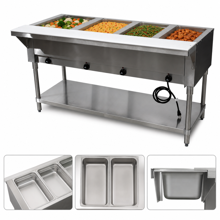 Product image #3 for Advance Tabco Triumph Supreme Electric Open Well Hot Food Table with Undershelf and Cutting Board Shelf, 4 Wells, 120V