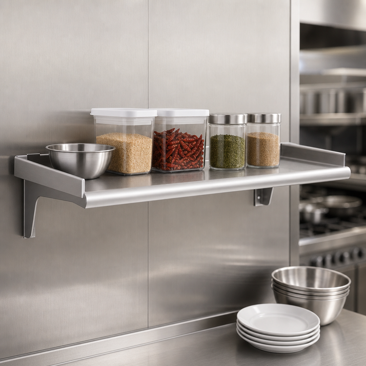 Product image #3 for Eagle Group Snap-n-Slide 36 Inch W x 15 Inch D Wall-Mounted Shelf with V Marine Front Edge, 14/316 Stainless Steel