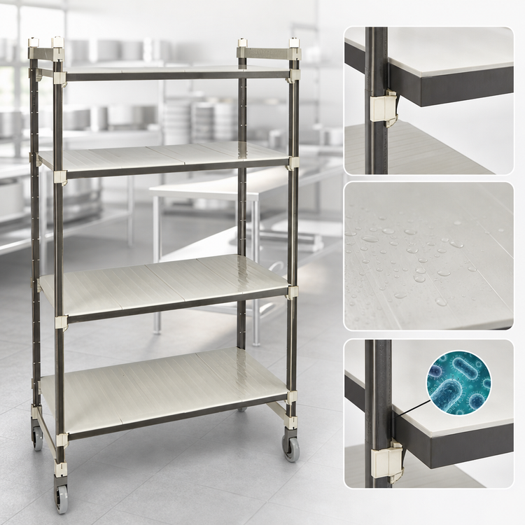 Product image #3 for Cambro Camshelving Elements XTRA High Density Top Rail 4-Shelf Solid Mobile Starter Unit, 24 x 42 x 80 Inches