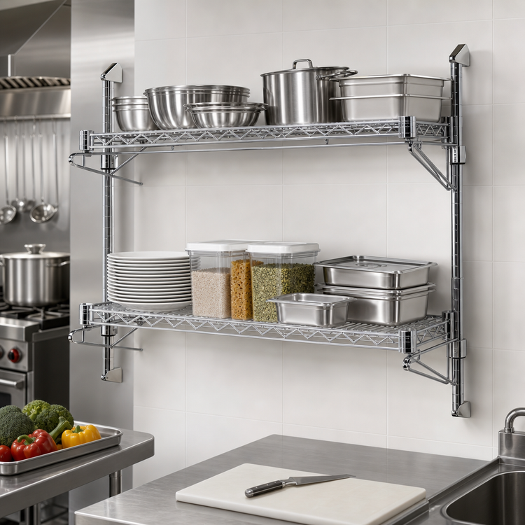 Product image #3 for Cantilever Double-Shelf Wall-Mount Wire Shelving Unit, 42 x 24 Inches, Chrome Plated