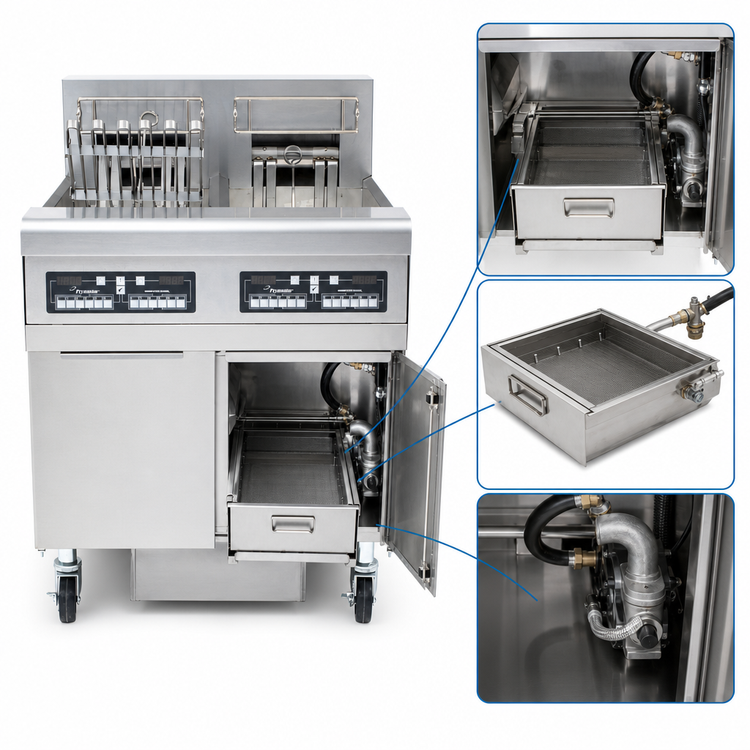Product image #3 for Frymaster RE High Efficiency 2-Bay Electric Fryer Battery with Built-In Filtration, 2 x 50 lb. Full Frypots