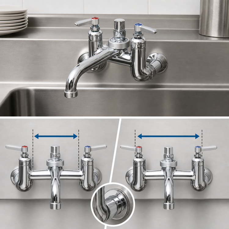 Product image #3 for T&S Brass Adjustable 8-Inch Wall Mount Service Sink Faucet with Vacuum Breaker and Integral Stops, Polished Chrome Finish