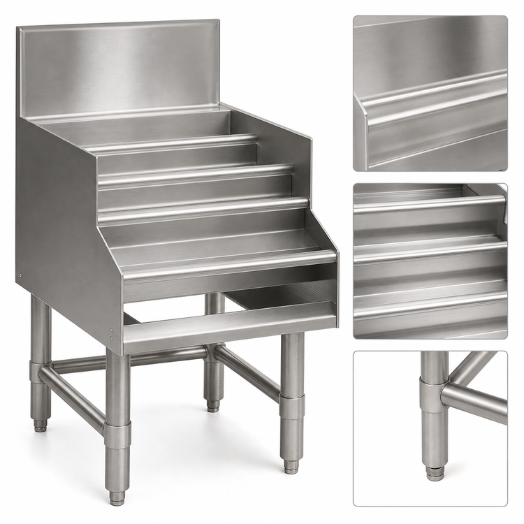 Product image #3 for Spec-Bar 24-Inch Wide Freestanding 4-Step Liquor Bottle Display Unit, Double Speed Rail Alignment