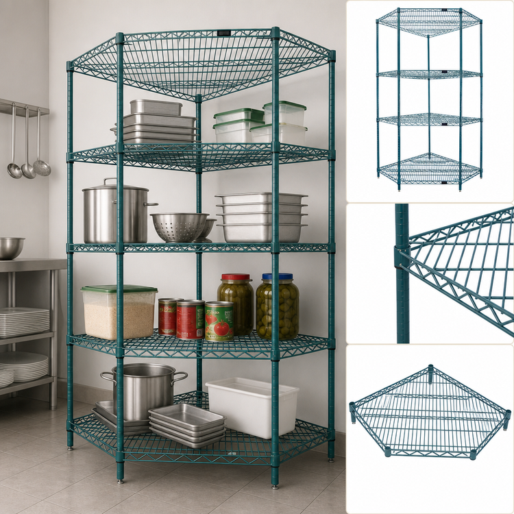 Product image #3 for Quantum 42 Inch x 24 Inch 5-Sided Wire Shelving Starter Kit, Green Epoxy Antimicrobial Finish