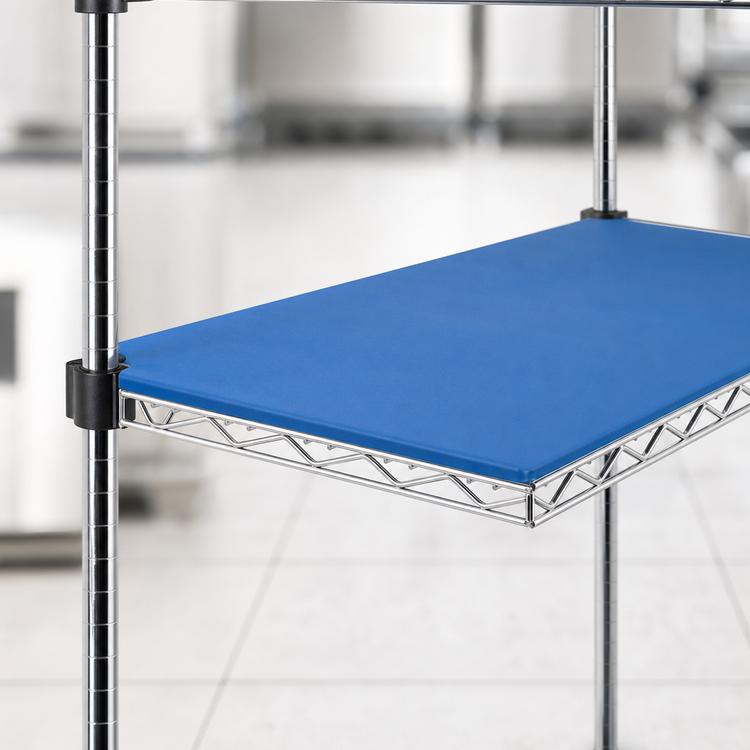 Product image #3 for Eagle Group QuadPlus Solid Blue Polymer Shelf Mat with Chrome Quad-Adjust Frame, 42 x 21 Inches