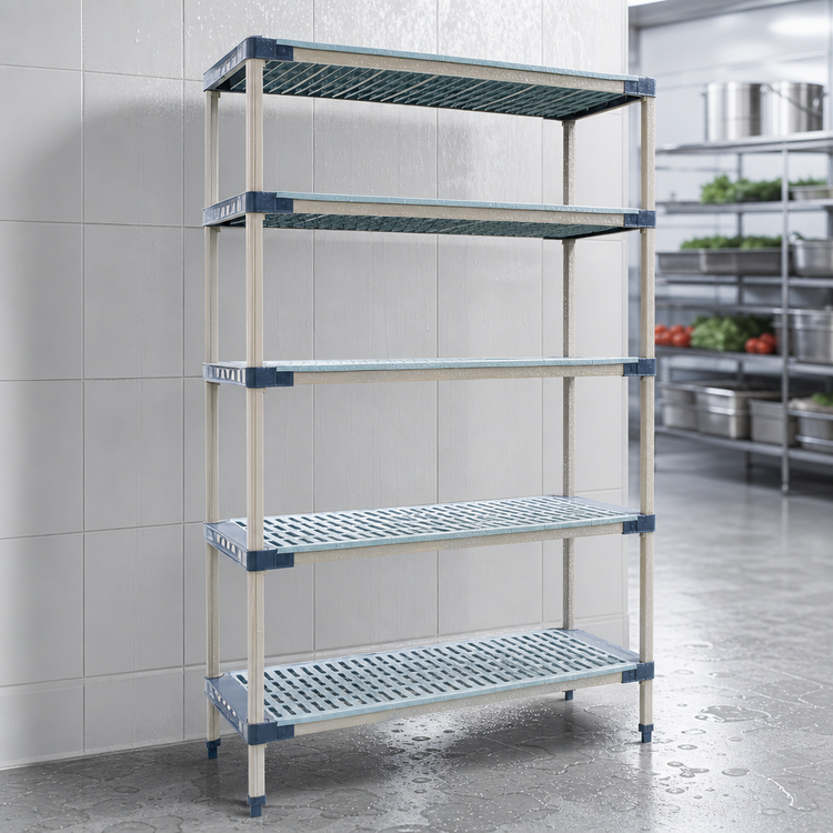 Product image #3 for MetroMax 4 Blue 36 in. W x 21 in. D x 74 in. H All-Polymer Starter Shelving Unit with 5 Open Grid Shelves