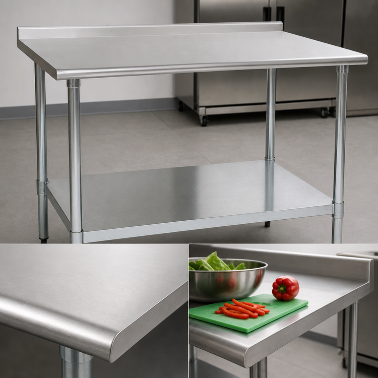 Product image #3 for Eagle Group Budget Series 84-Inch x 30-Inch 430 Stainless Steel Work Table with Rear Up-Turn and Adjustable Undershelf