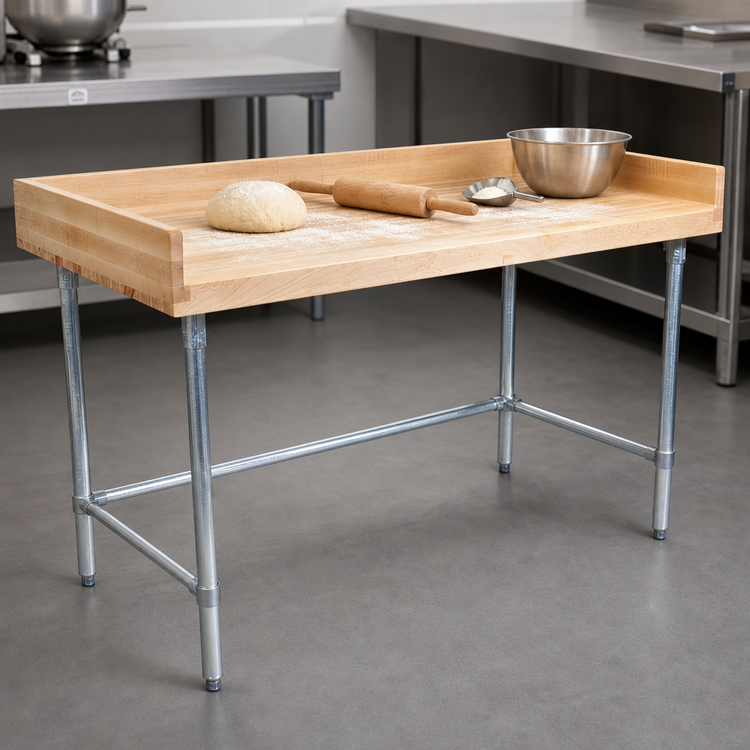 Product image #3 for Stainless Steel Open Base Bakers' Table with 1-3/4 Inch Hard Maple Top, 60 x 30 Inches