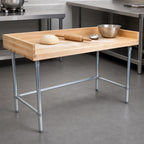 Thumbnail image #3 for BK Resources MBTSOB-6030 Bakers' Table, 60 x 30 in, 1-3/4 in Hard Maple Top, Stainless Steel Open Base, 4 in Coved Risers