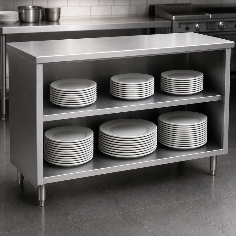 Product image #3 for Eagle Group Spec-Master 60-Inch Open Front Plate Cabinet with Stainless Steel Top and Fixed Shelf