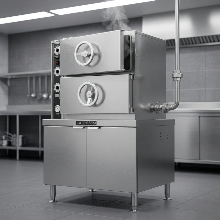 Experience the efficiency of direct steam operation with the Crown DDA-3 steamer, providing powerful and consistent cooking results.