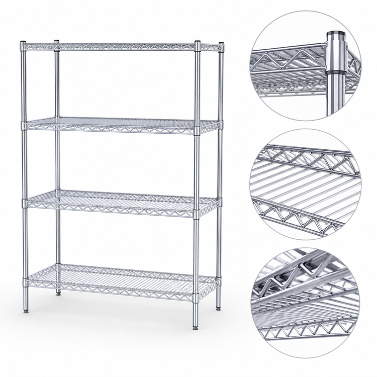Product image #3 for Eagle Group 4-Tier Stationary Starter Wire Shelving Unit, 60W x 24D x 63H, Chrome-Plated