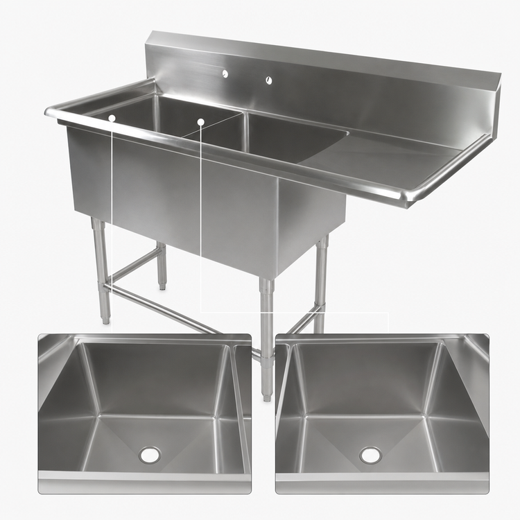 Product image #3 for John Boos Pro-Bowl 2-Compartment Stainless Steel Sink with Right Drainboard and 10-Inch Backsplash