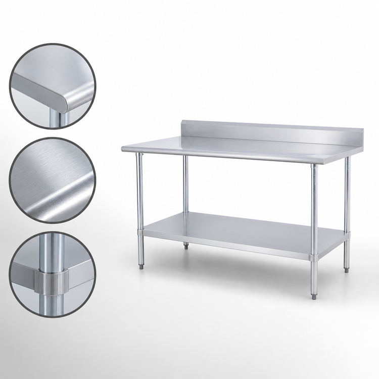 Product image #3 for Sapphire Manufacturing 30 Inch x 24 Inch Stainless Steel Work Table with 5 Inch Backsplash and Adjustable Undershelf
