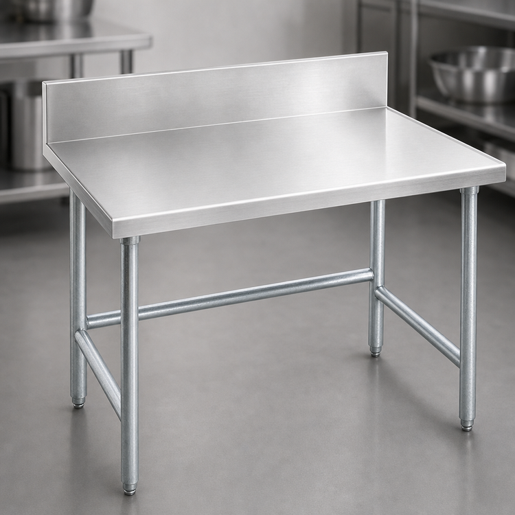 Product image #3 for Advance Tabco TVKG-300 30" x 30" Corner Stainless Steel Work Table with 10" Backsplash and Galvanized Open Base