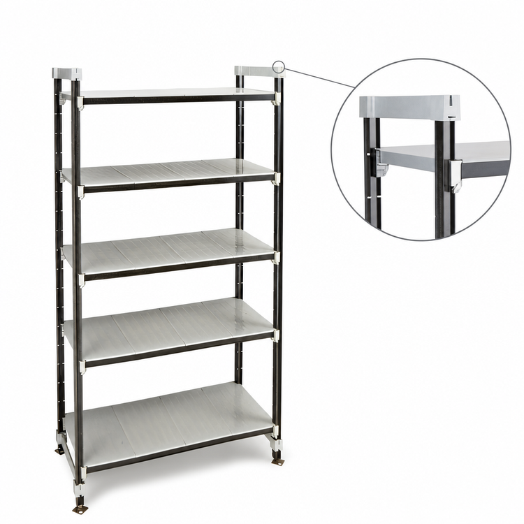 Product image #3 for Cambro Camshelving Elements XTRA High Density Top Rail Stationary Starter Shelving Unit, 21 x 42 x 81 Inch, 5-Tier, Speckled Gray