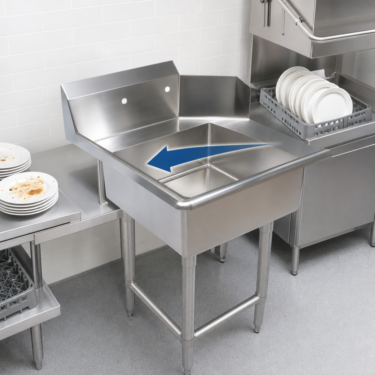 Product image #3 for BK Resources Straight Soiled Dish Table with 20 x 20 x 8 In. Welded Bowl, 48 x 30-3/8 x 46-1/4 In., Right-to-Left Operation