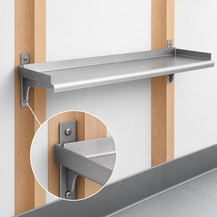 Product image #3 for Eagle Snap-n-Slide Wall-Mounted Shelf, 36 Inch x 15 Inch, V Marine Front Edge, 16/304 Stainless Steel