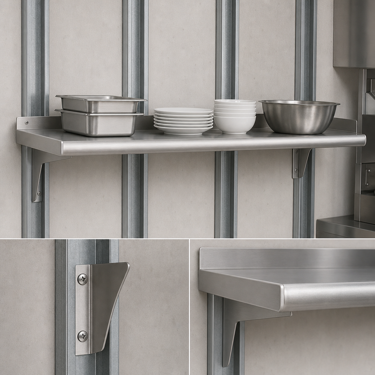 Product image #3 for Eagle Snap-n-Slide 72-Inch x 12-Inch Wall-Mounted Shelf with Rolled Front Edge, 16/304 Stainless Steel