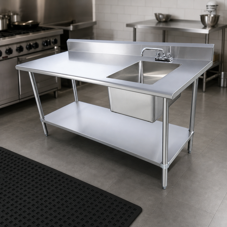 Product image #3 for Serv-Ware 72-Inch Stainless Steel Sink Table with Right-Side Sink and 5-Inch Backsplash