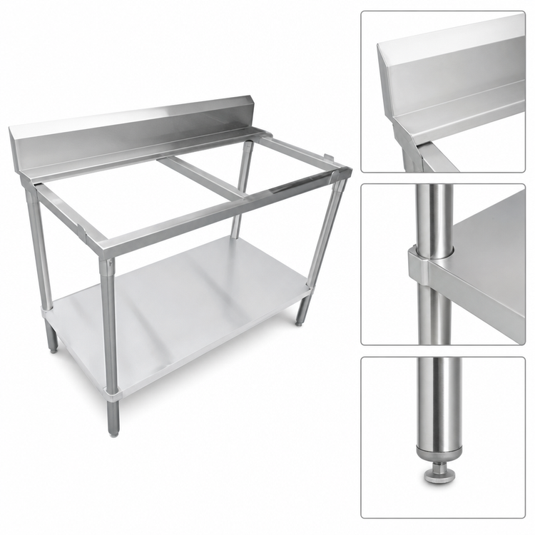 Product image #3 for Omcan Stainless Steel Poly Top Work Table Frame with Undershelf and 6-Inch Backsplash, 48 x 30 x 42 Inches
