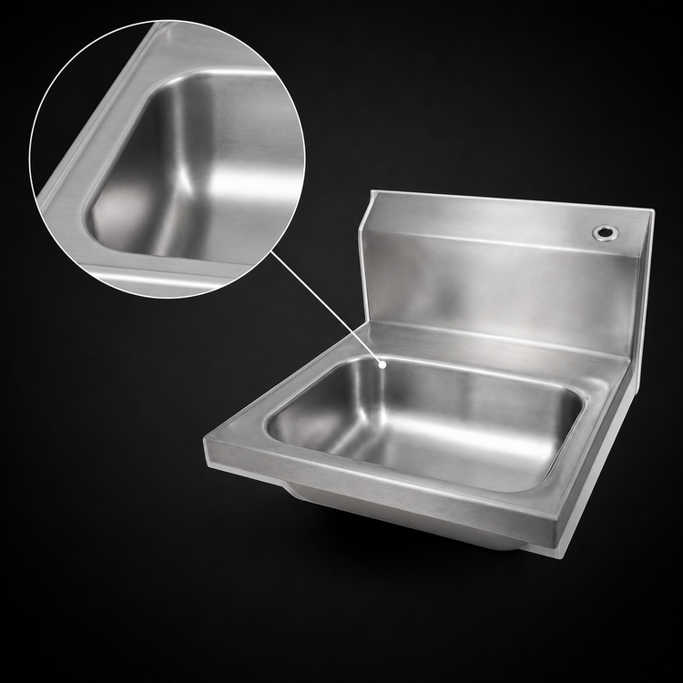 Product image #3 for John Boos Pro-Bowl Wall-Mounted Stainless Steel Hand Wash Sink with 14" x 10" x 5" Bowl