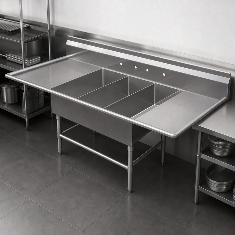 Product image #3 for John Boos Pro-Bowl 3-Compartment Platter Sink with Dual Drainboards, 81-1/4" W x 36-1/2" D x 43" H