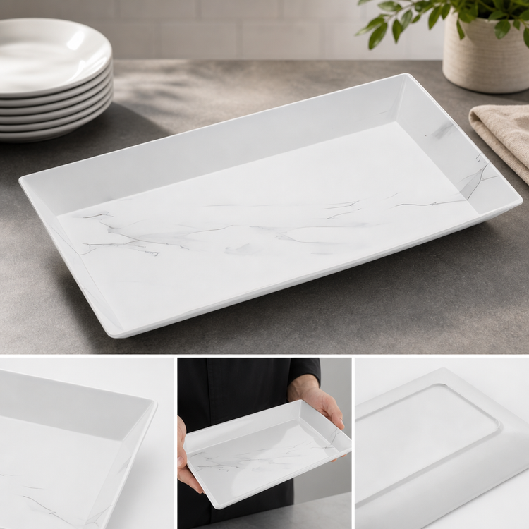 Product image #3 for American Metalcraft Naturals™ Rectangular Melamine Platter, 21 x 13 Inch, White Marble Pattern