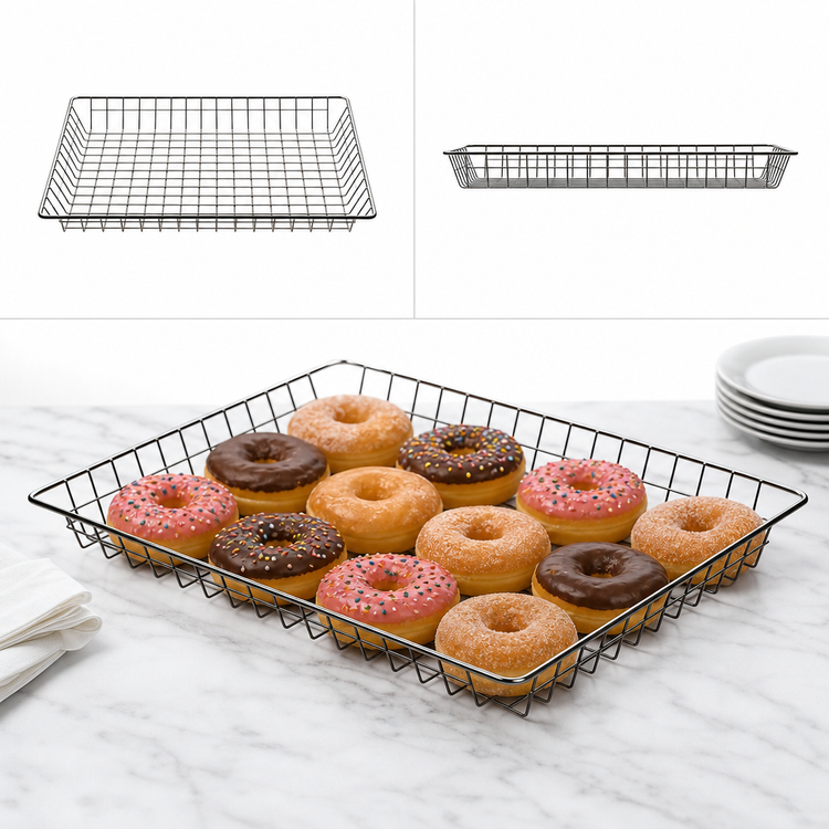 Product image #3 for Winco Rectangular Nickel-Plated Doughnut Basket, 12 x 18 x 2 Inches