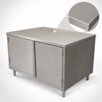 Thumbnail image #3 for BK Resources CST-3648H 48" x 36" Stainless Steel Chef Table with Cabinet Base, Hinged Doors, 14-Gauge Top, Flat Top