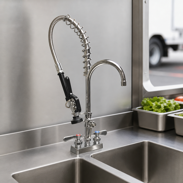 Product image #3 for BK Resources OptiFlow Mini Lead-Free 8-Inch Centers Deck Mount Pre-Rinse Faucet Assembly