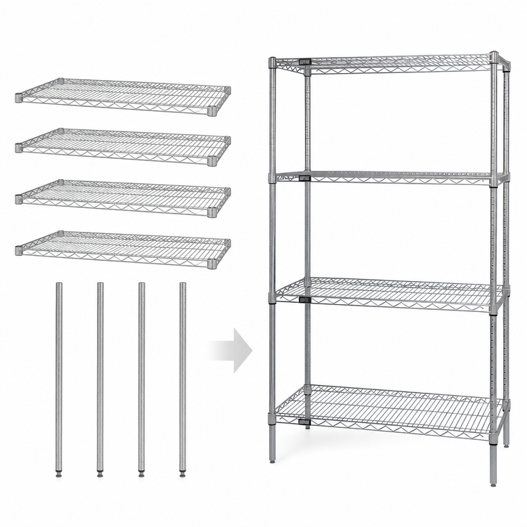 Product image #3 for Quantum Chrome-Plated Wire Shelving Starter Kit, 60"W x 30"D x 86"H, 4-Shelf