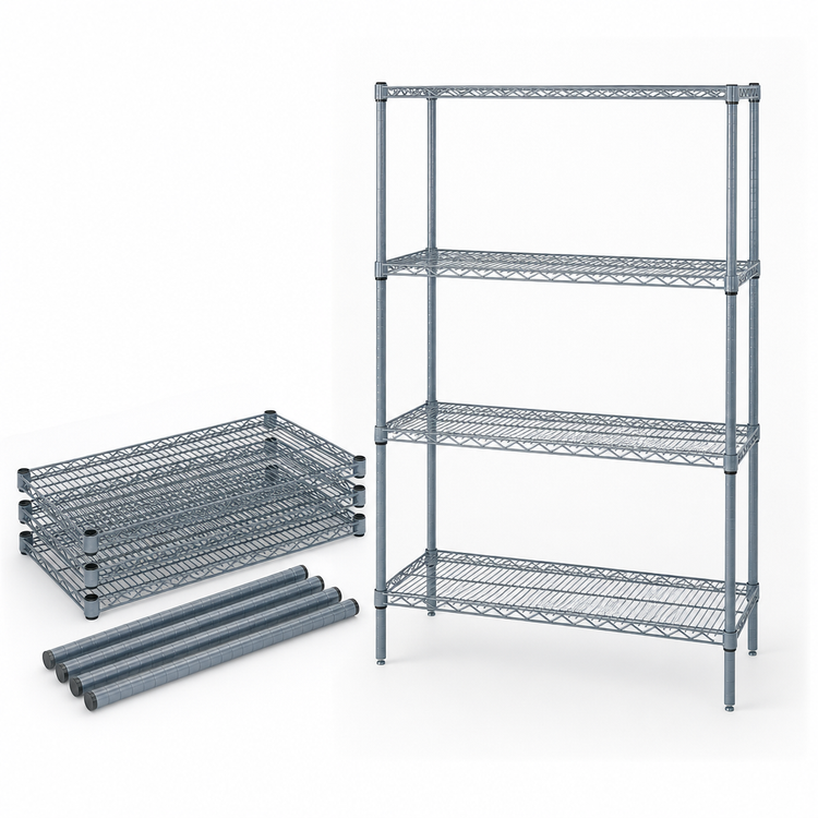 Product image #3 for Quantum Stationary Wire Shelving Starter Kit, 60 x 36 x 74 Inch, 4 Shelves, Gray Epoxy Antimicrobial Finish