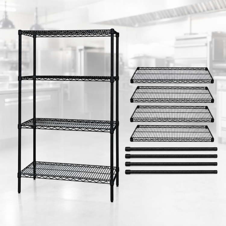 Product image #3 for Quantum 4-Shelf Black Epoxy Wire Shelving Starter Kit, 54" W x 14" D x 54" H