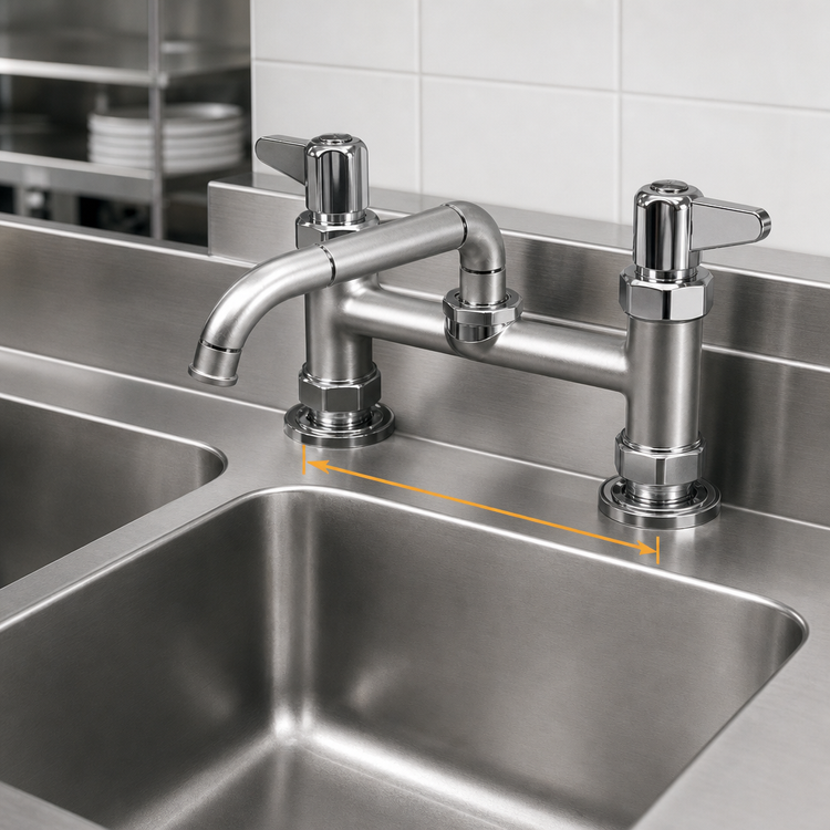 Product image #3 for Equip 8-Inch Deck Mount Low-Lead Mixing Faucet with 6-Inch Swing Nozzle