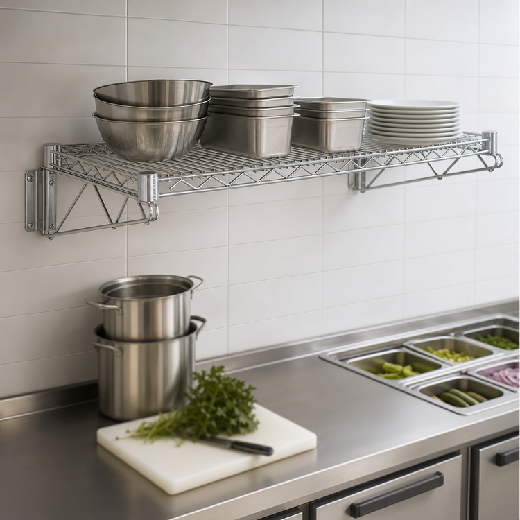 Product image #3 for Quantum Wall-Mount Cantilever Single Wire Shelf Unit, 42"W x 21"D, Chrome Plated