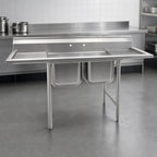 Thumbnail image #3 for Eagle Group 314-16-2-X 41-Inch 2-Compartment 304 Stainless Steel Floor Sink with 9-1/2-Inch Backsplash and Galvanized Legs