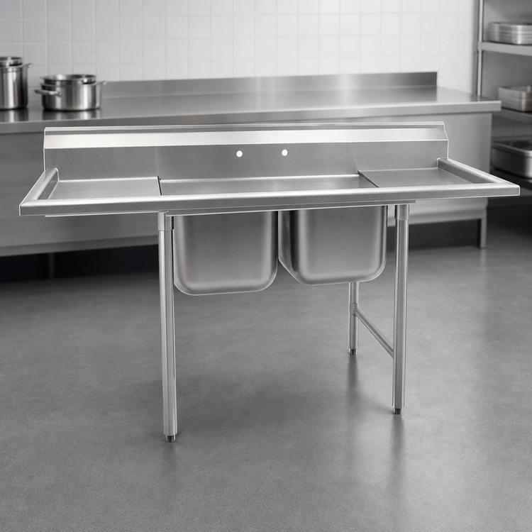 Product image #3 for Eagle Group 314 Series 2-Compartment 304 Stainless Steel Sink with Backsplash and Legs