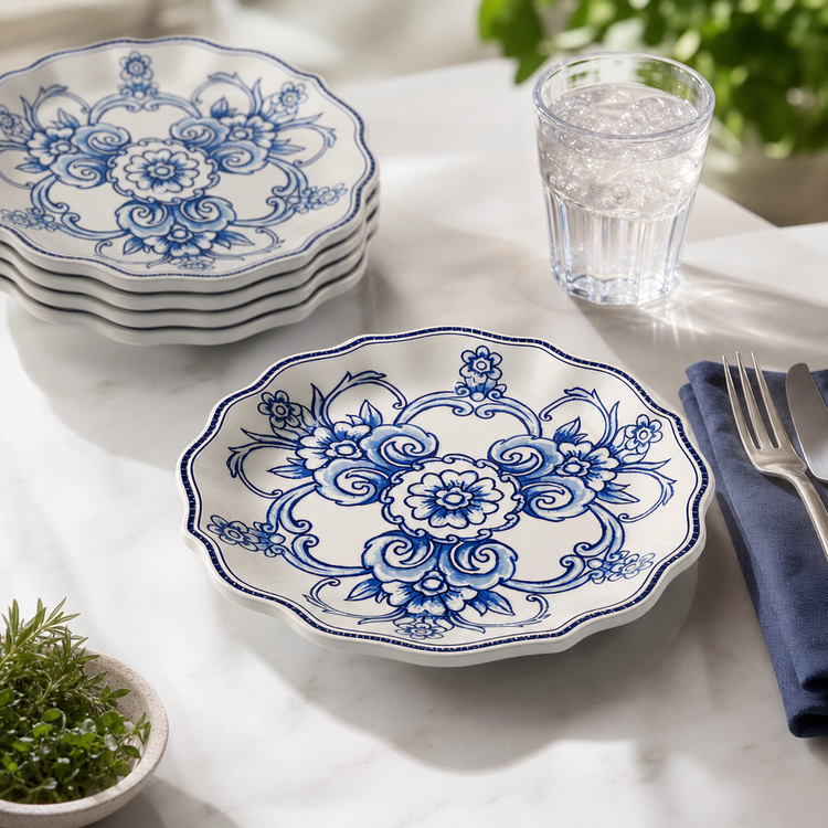 Product image #3 for American Metalcraft Isabella 8-3/4 Inch Blue & White Round Scalloped Melamine Plate