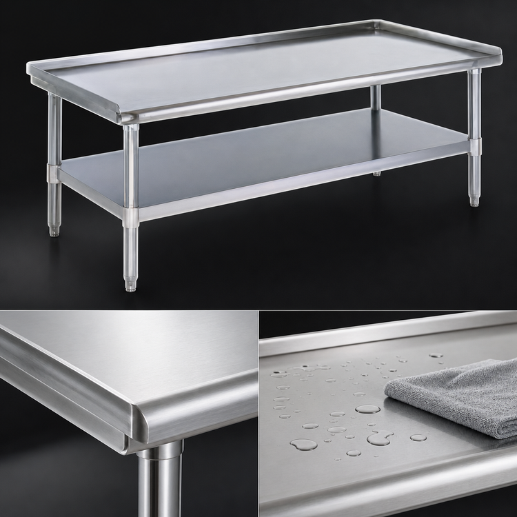 Product image #3 for Eagle Group 72-3/8-Inch Stainless Steel Griddle/Equipment Stand with Open Base and Adjustable Undershelf